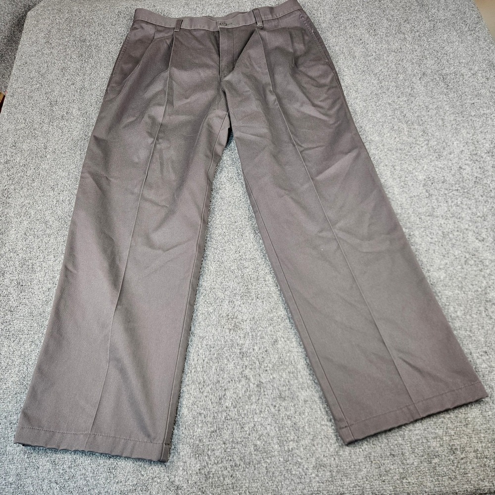 Giordano Mens Authentic Khakis Pleated Pants Charcoal‎ Gray Cotton Trousers
